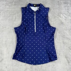 Amy Sport Top Women Small Navy Polka dot Frontline 2.0 Sleeveless Quarter Zip